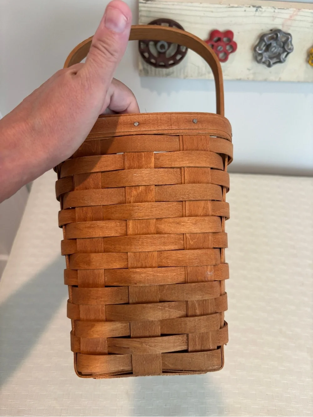Longaberger Handwoven Tan-Brown Storage Basket with Handle